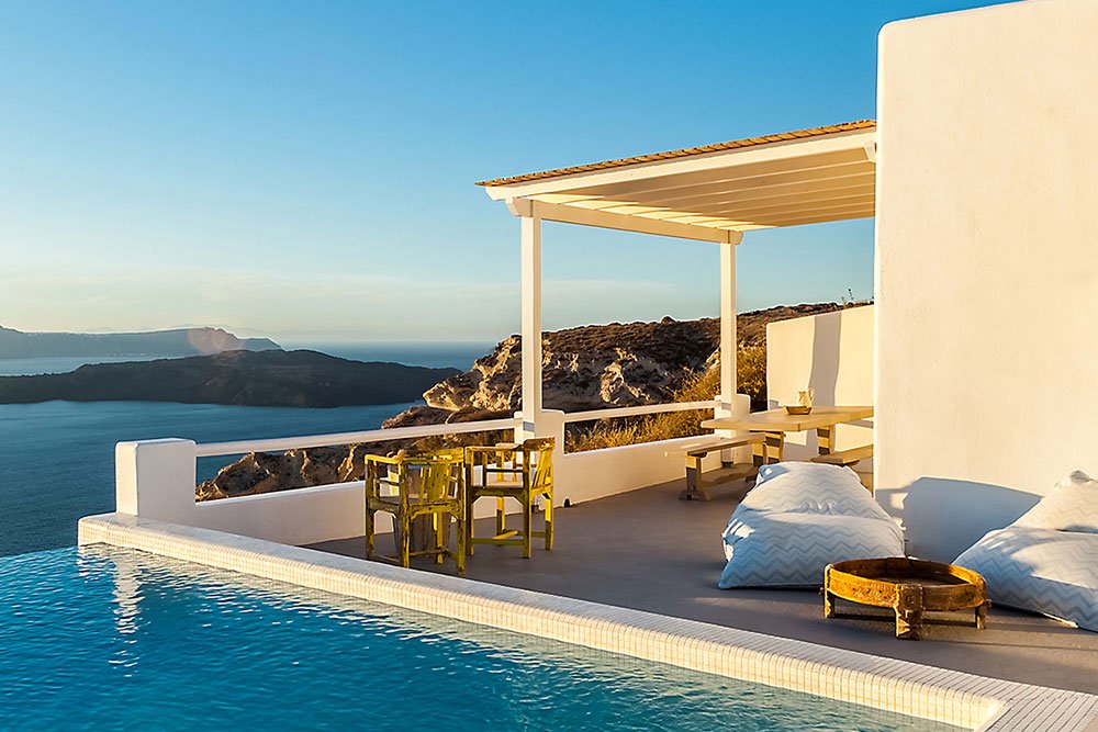 Caldera Villa Volca is a fantastic and stylishly interior-designed 2-bedroom holiday villa, ideally positioned at the top level of the Santorini Caldera, with a heated infinity swimming pool and boasting views worth remembering for a lifetime.