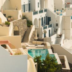 3. A-righteous-cause-Free-Santorini-from-its-sunset-fame-Rent-A-Greek-Villa Unique Cycladic architecture of Oia Santorini offering high end amenities suchas infinity pools